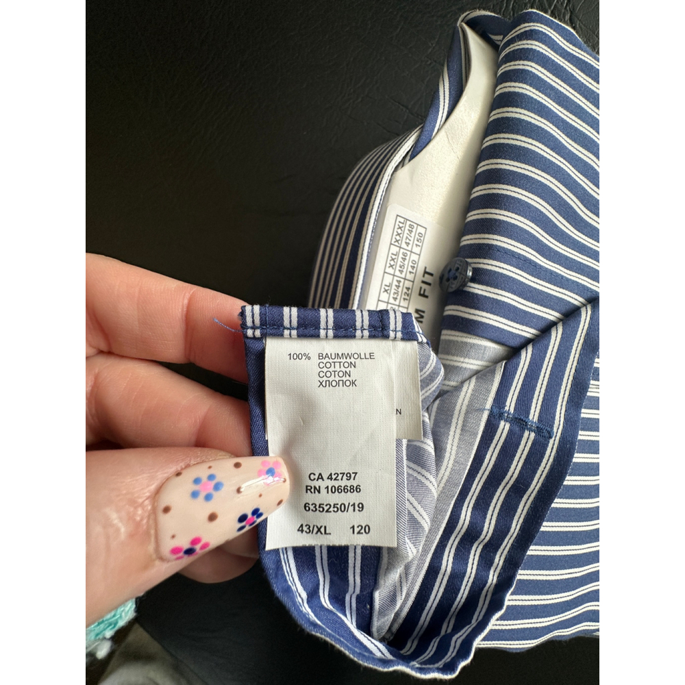 Jacques Britt Custom Fit Dress Shirt Quiet Luxury XL Blue Striped Cotton NWT - Picture 5 of 7